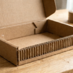 Internal layers of a corrugated mailer box showing protective fluting medium for e-commerce shipping