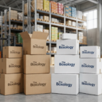 Branded corrugated shipping boxes from The Boxology on a clean warehouse floor.