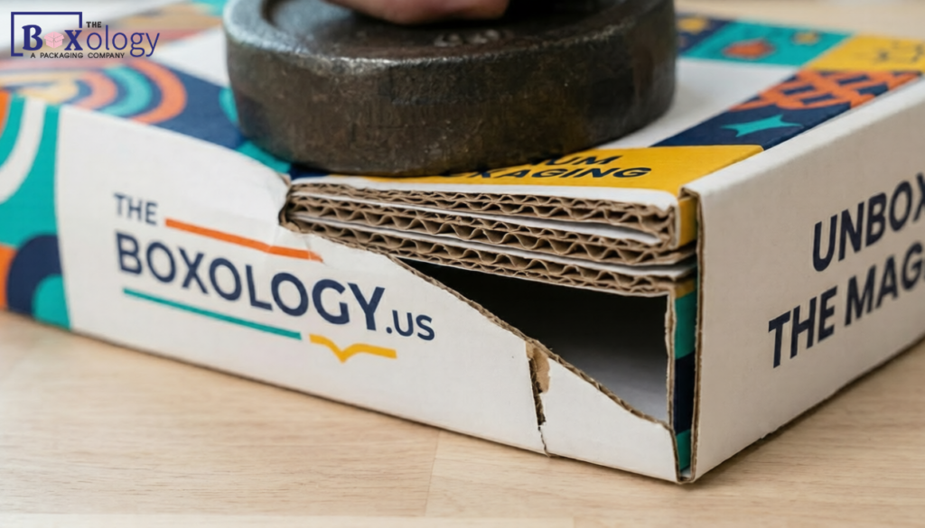 Close-up of corrugated cardboard layers in a sturdy mailer box