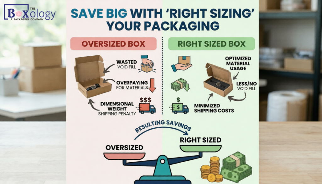 Infographic showing how to choose the right mailer box size to save on shipping