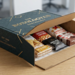 Premium custom roll-end tuck top RETT mailer box by The Boxology US filled with curated subscription snacks.