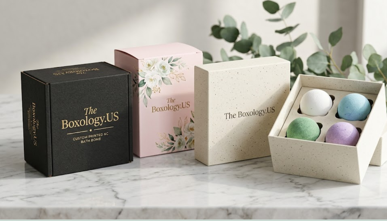 Custom printed bath bomb boxes by The Boxology