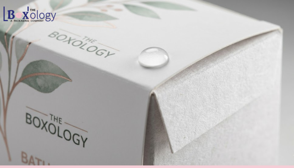 Matte aqueous coated moisture resistant bath bomb box