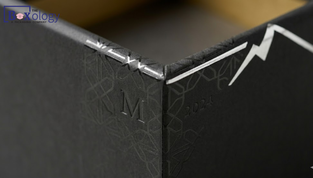 Close up of custom rigid box packaging with luxury matte finishing