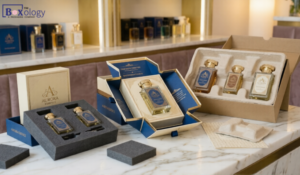 EVA foam, paperboard, and molded pulp inserts for perfume bottles