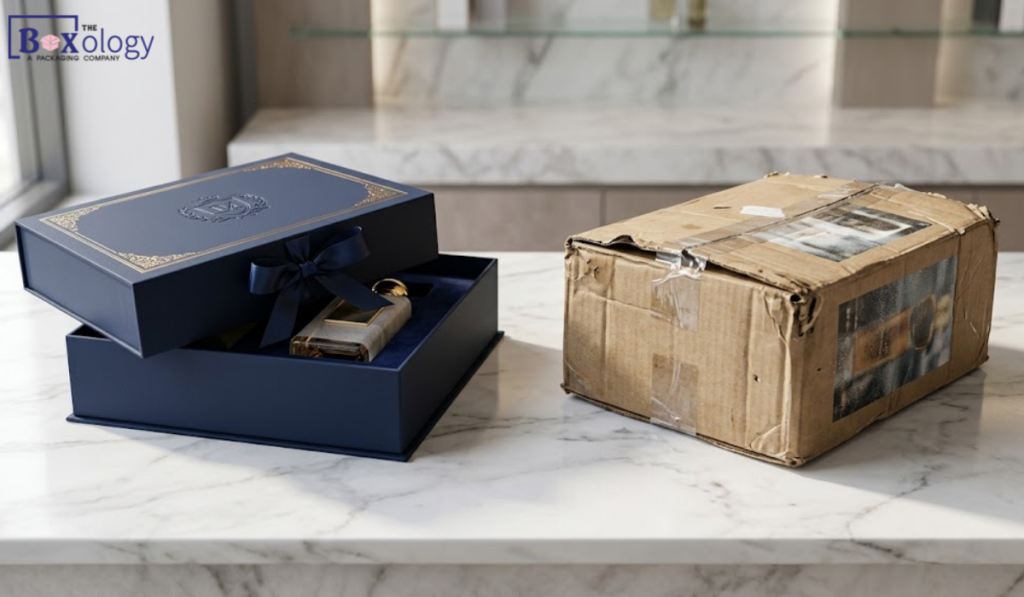1 14 - Rigid boxes Packaging Solution Premium luxury packaging compared with poor-quality packaging showing common luxury packaging mistakes.