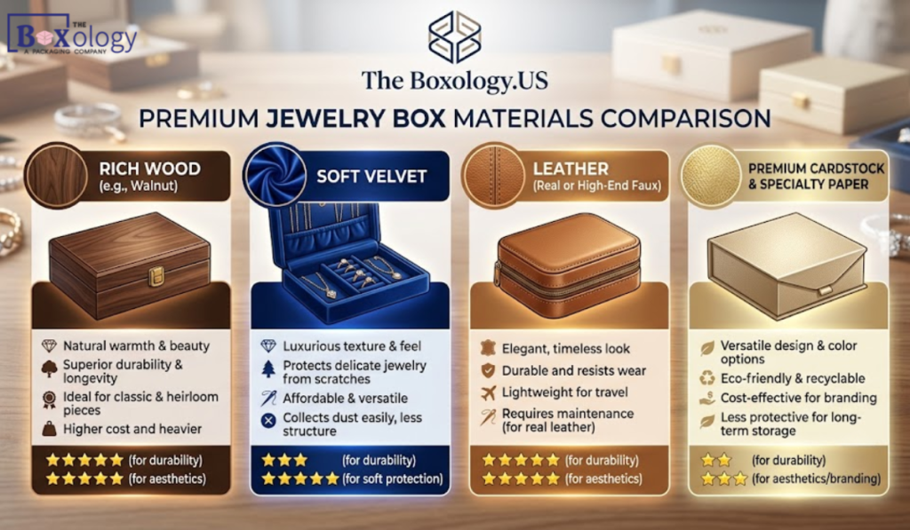1 18 - Jewelry boxes Packaging Solution Best jewelry box materials including velvet leather rigid and cardboard