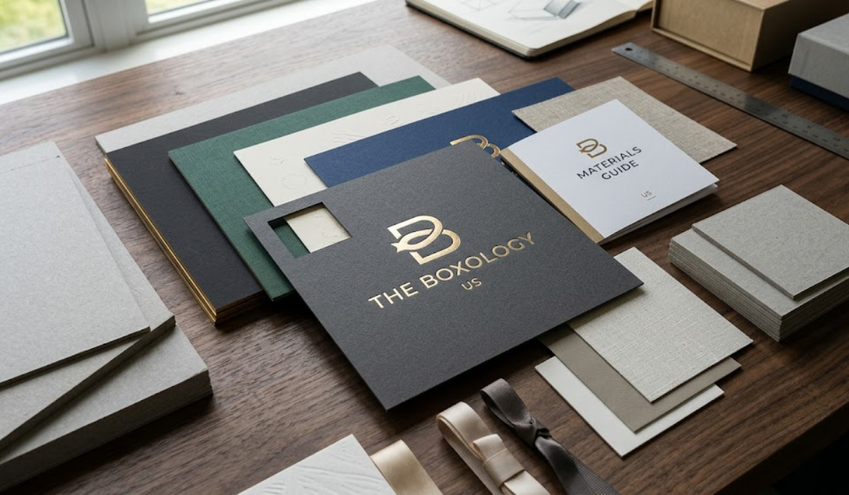 Premium luxury packaging materials including rigid greyboard and specialty papers