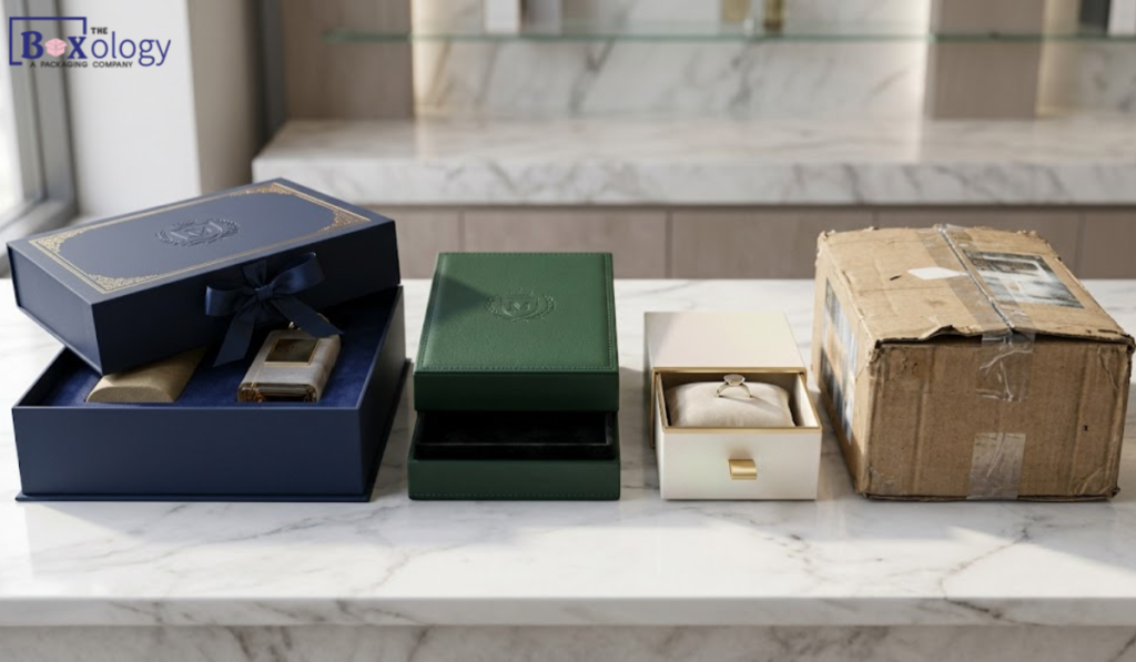 2 14 - Rigid boxes Packaging Solution Comparison of premium and cheap materials used in luxury packaging.