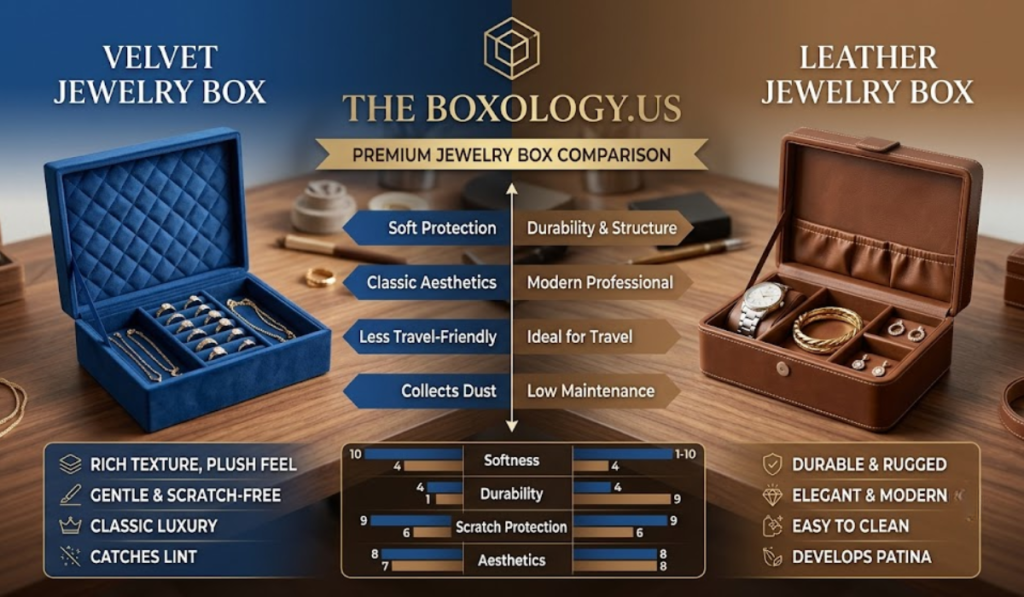3 17 - Jewelry boxes Packaging Solution Velvet and leather jewelry box material comparison