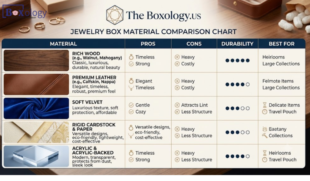 5 16 - Jewelry boxes Packaging Solution Jewelry box material comparison guide for luxury packaging