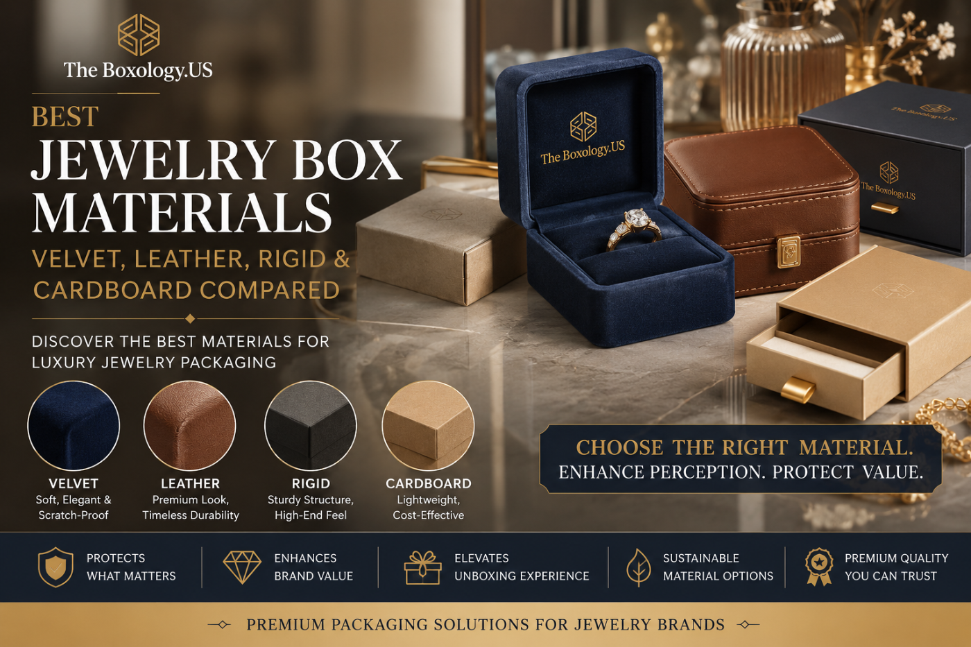 Best jewelry box materials including velvet leather rigid and cardboard