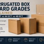 Comparison of 32 ECT, 44 ECT, and 48 ECT corrugated box board grades for shipping and packaging.