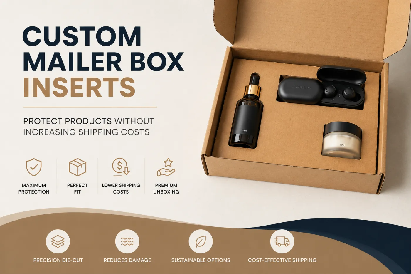 Custom mailer box inserts protecting products during e-commerce shipping