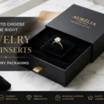 Luxury jewelry box with velvet insert holding a diamond ring and premium necklace for elegant product presentation.