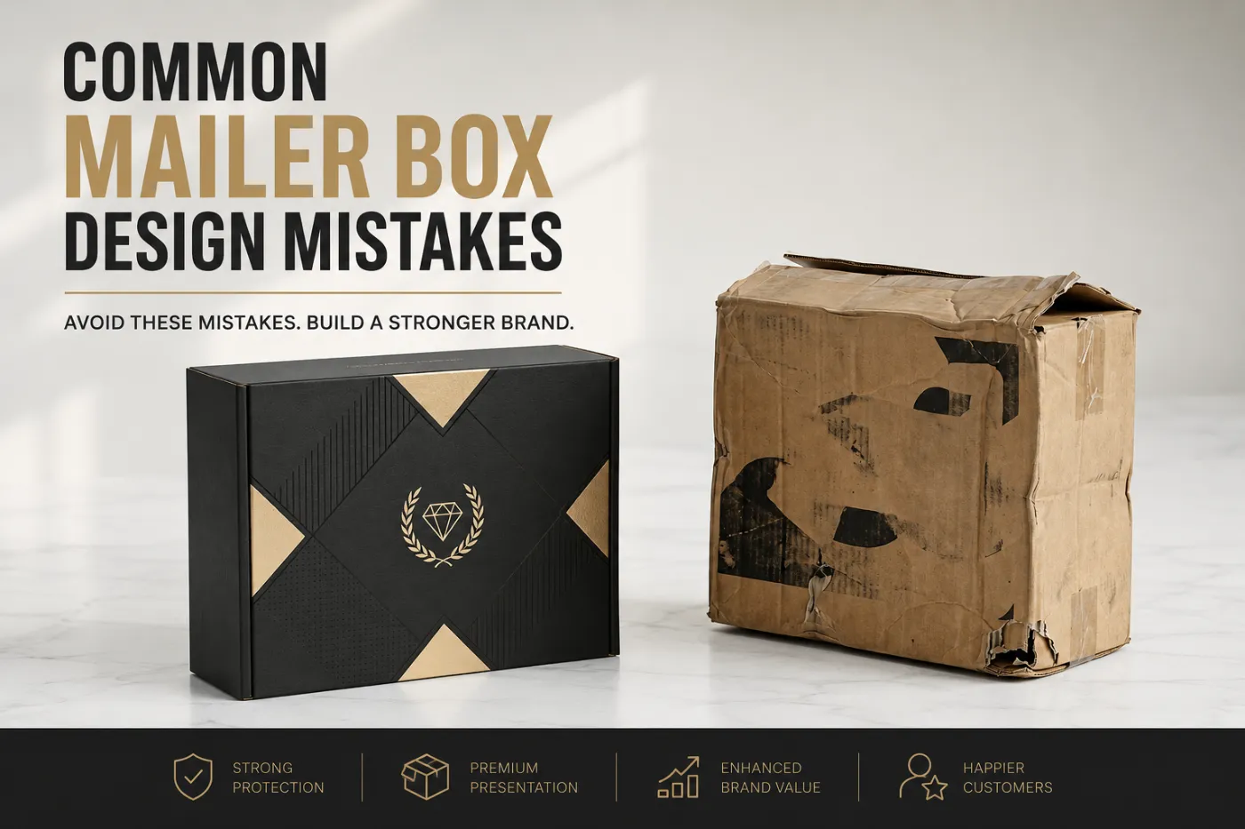 Common mailer box design mistakes compared with a professionally designed custom mailer box.