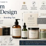 Custom label design showing different label materials, sizes, adhesives and finishes for product packaging
